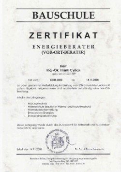 Zertifikat Energieberater (Vor-Ort-Berater)